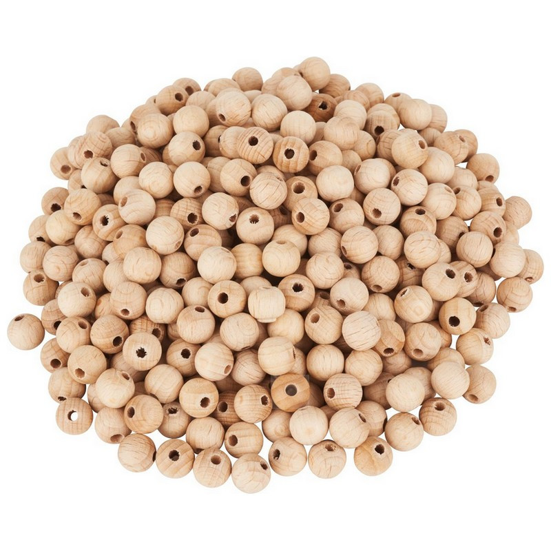 Lot de 500 boules percées en bois de hêtre, Ø 10 mm, perçage 2,5 mm