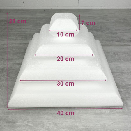 Pièce montée en Polystyrène Coussin, Base 40 cm, 4 étages, Haut. 28 cm, Wedding Cake haute densité