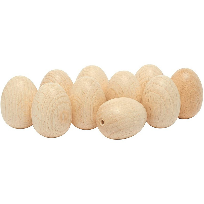 Lot de 10 Oeufs demi-percés en bois de hêtre, hauteur 30 mm, diamètre 25 mm