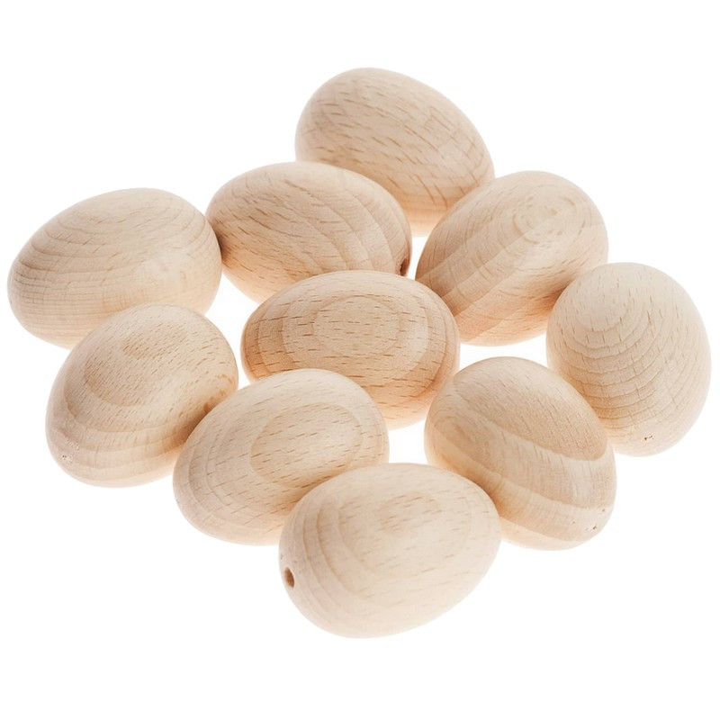 Lot de 10 Oeufs demi-percés en bois de hêtre, hauteur 40 mm, diamètre 30 mm