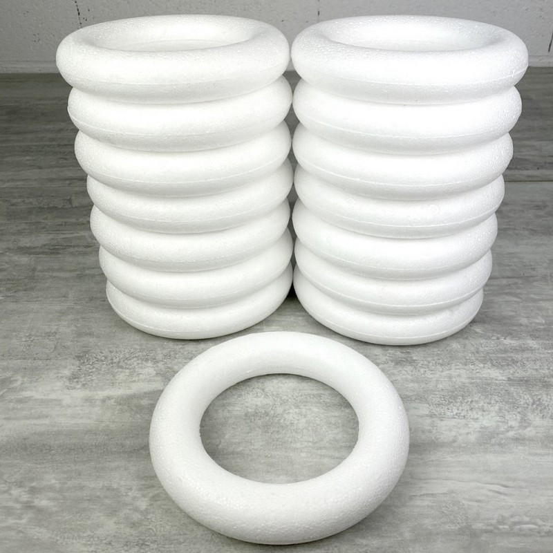 Gros lot de 15 Anneaux polystyrène diam. 20 cm, Couronnes Styro plein, bouées haute densité