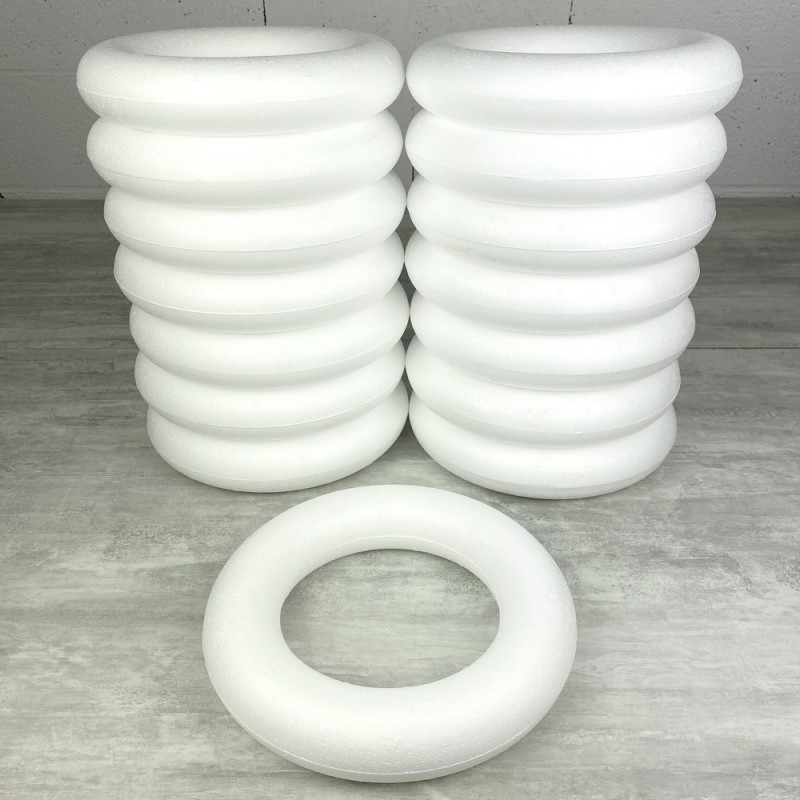 Gros lot de 15 Anneaux polystyrène diam. 25 cm, Couronnes Styro plein, bouées haute densité