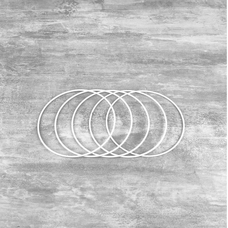 Set aus 5 weißen Metallringen Durchmesser 13 cm für Lampenschirm, Epoxidringe für Traumenfänger
