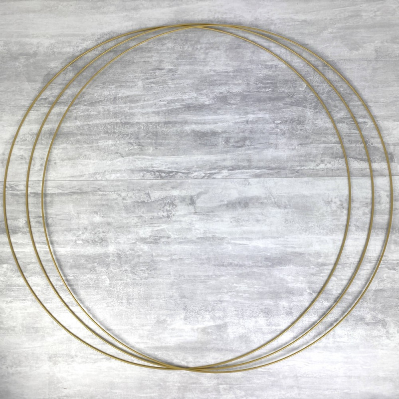 Gros Lot de 3 Grands Cercles métalliques doré ancien, diam. 90 cm pour abat-jour, Anneaux epoxy Attrape rêves