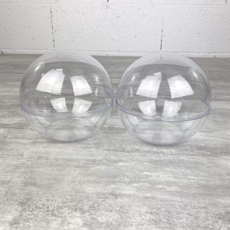 Lot de 4 Boules plastique Ø 14 cm à fond plat sécable, Contenants cristal transparent séparable