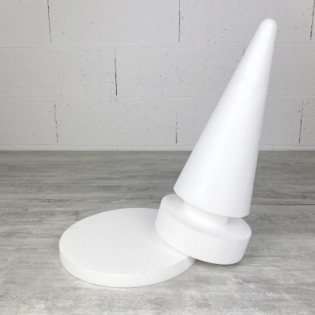 Cône en polystyrène à pied, h. 35 cm avec supports, base 22,5 cm, à décorer