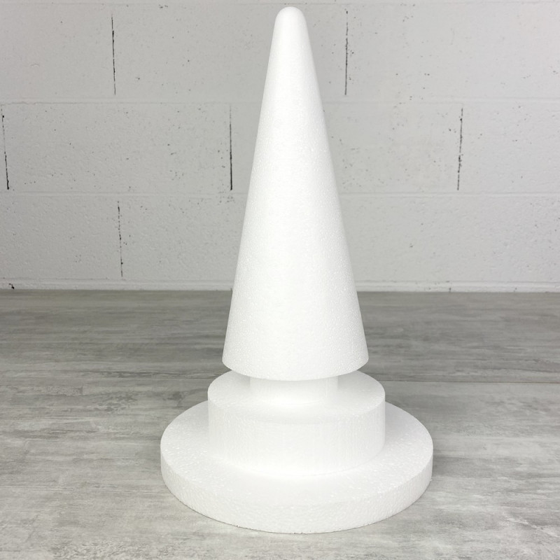Cône en polystyrène à pied, h. 35 cm avec supports, base 22,5 cm, à décorer