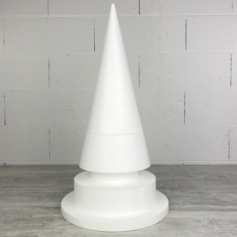 Cône en polystyrène à pied, h. 63 cm avec supports, base 30 cm, à décorer