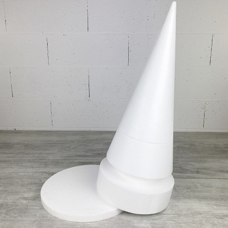 Cône en polystyrène à pied, h. 63 cm avec supports, base 30 cm, à décorer