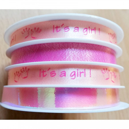 Rouleau de 4 Rubans cadeaux Naissance fille, 24 m x 1 cm, bolduc pour baby shower fille it's a girl