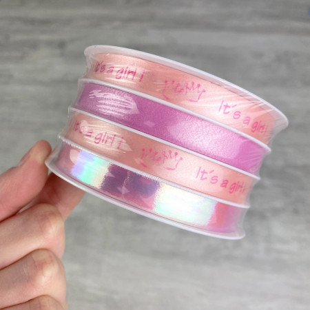 Rouleau de 4 Rubans cadeaux Naissance fille, 24 m x 1 cm, bolduc pour baby shower fille it's a girl