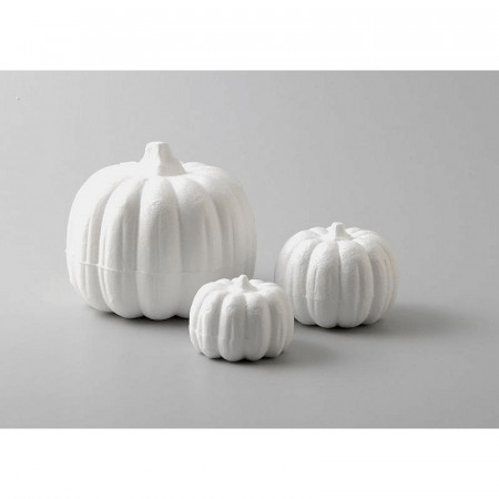 Lot de 3 Citrouilles en polystyrène, dim. 5,3cm, 7cm, 10,5cm, légumes d'automne a customiser pour Halloween