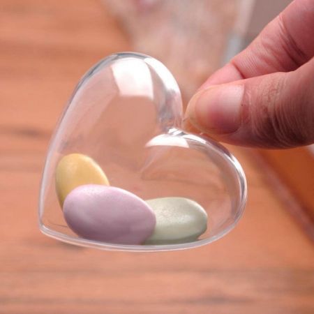 Lot de 10 Coeurs 6,5 cm en plastique transparent séparable, Contenants sécables à garnir