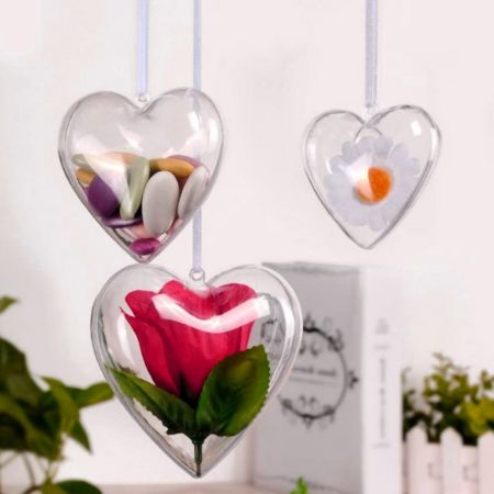 Set aus 5 transparenten Kunststoff-Herzen, trennbar, 6cm x 6,5cm, zum selbst Befüllen