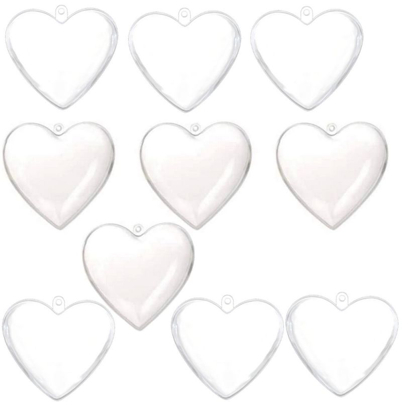 Lot de 10 Coeurs 6,5 cm en plastique transparent séparable, Contenants sécables à garnir