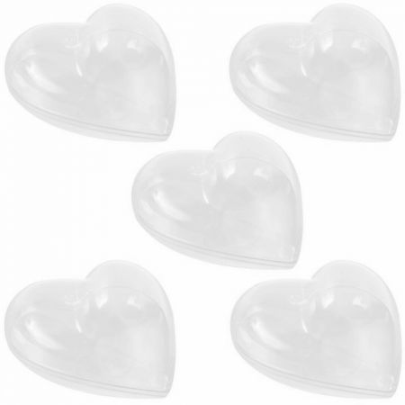 Lot de 5 Coeurs en plastique cristal transparent séparable, 8 cm, Contenant sécable alimentaire