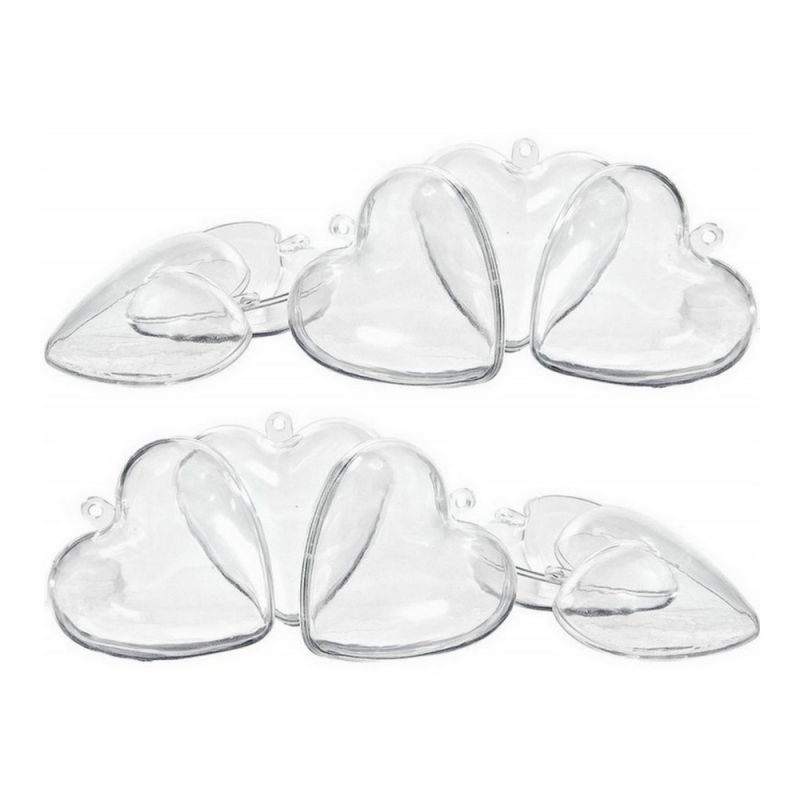 Lot de 10 Coeurs en plastique de 8 cm, en plastique transparent séparable, Contenants sécables à garnir 