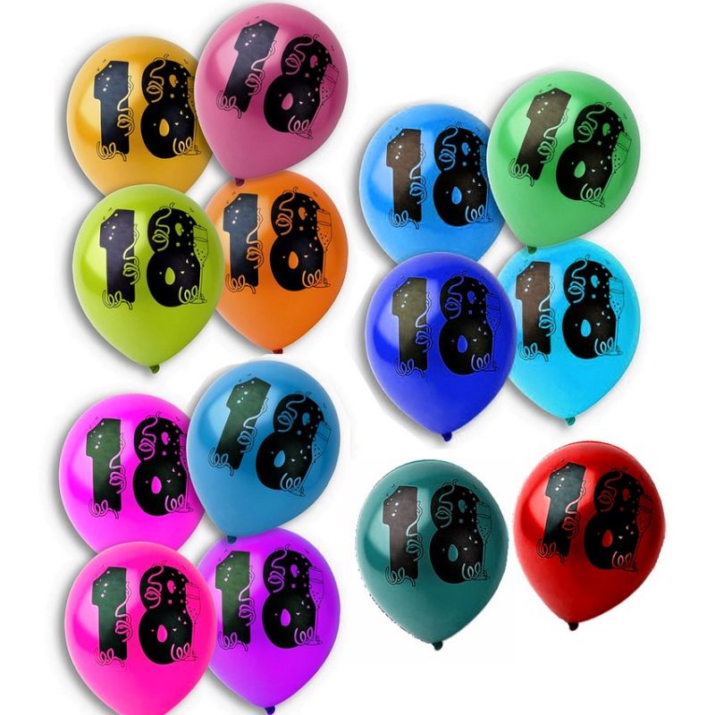 Gros lot 30 Ballons Anniversaire 18 ans, Diam. 28 cm, Coloris métalliques aléatoires 