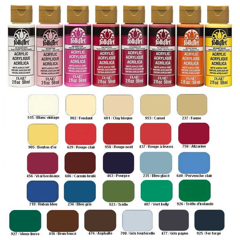 Peinture crémeuse Folkart Acrylique, flacon de 59 ml, pour bois, carton, plâtre etc