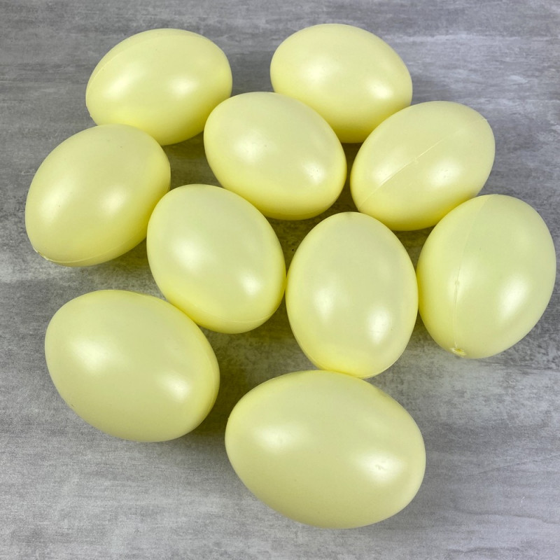 Lot de 10 Oeufs en plastique Jaune clair, hauteur 6 cm, déco de Pâques et chasse aux oeufs