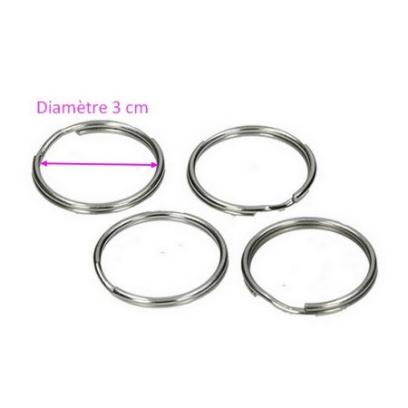 Lot de 12 Anneaux Porte-clefs, Diamètre 3 cm, Couleur Argent, Nickelé