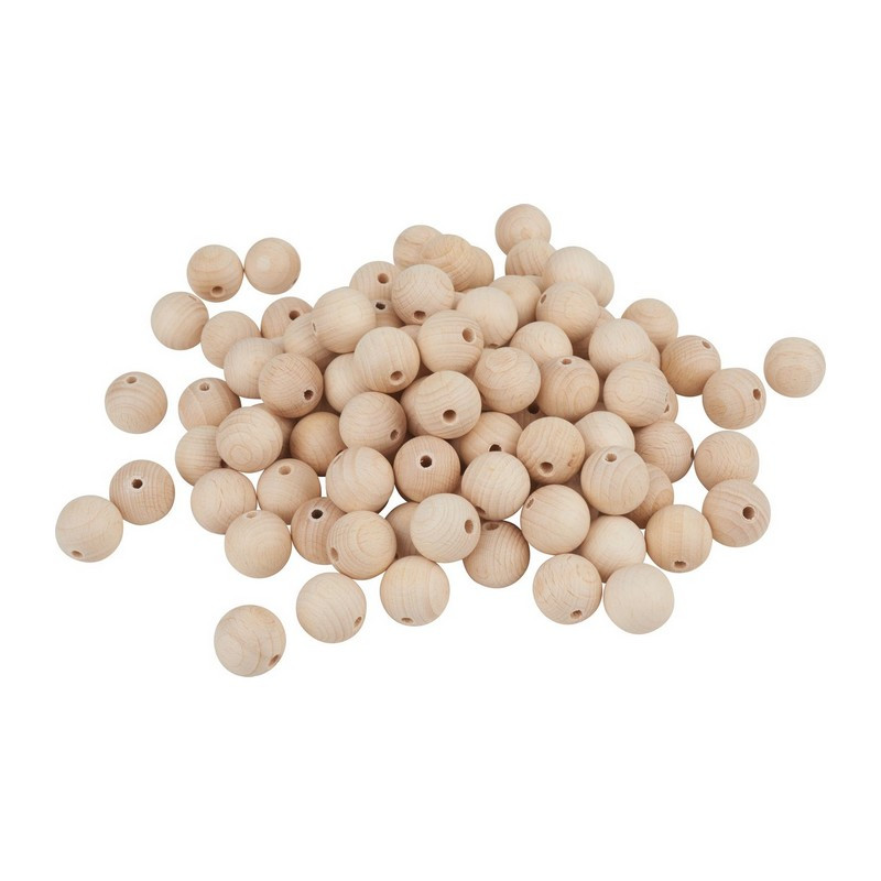 Lot de 100 boules percées en bois de hêtre, diamètre 20 mm, perçage 4 mm