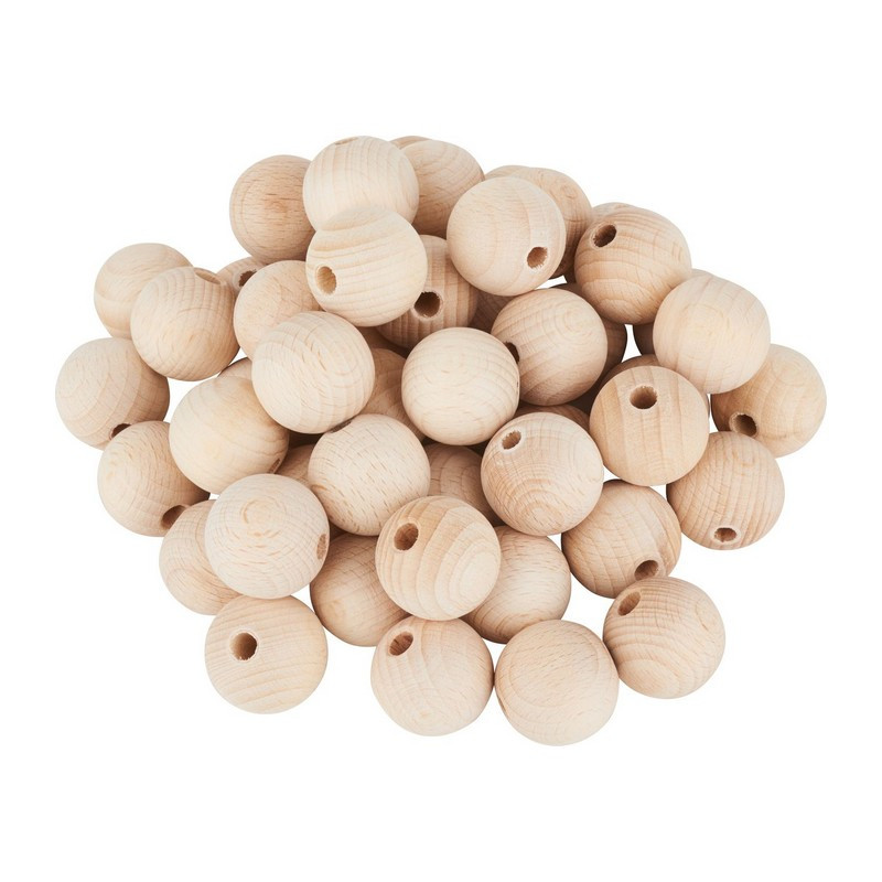 Lot de 50 boules percées en bois de hêtre, diamètre 23 mm, perçage 4mm