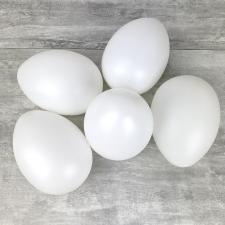 Lot de 5 grands Oeufs en plastique blanc, haut. 18 cm, avec trou de suspension, non séparables, autruche