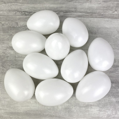 Lot de 10 grands Oeufs en plastique blanc, haut. 14 cm, avec trou de suspension, non séparables, à décorer