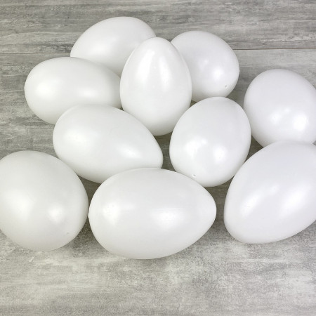 Lot de 10 grands Oeufs en plastique blanc, haut. 14 cm, avec trou de suspension, non séparables, à décorer