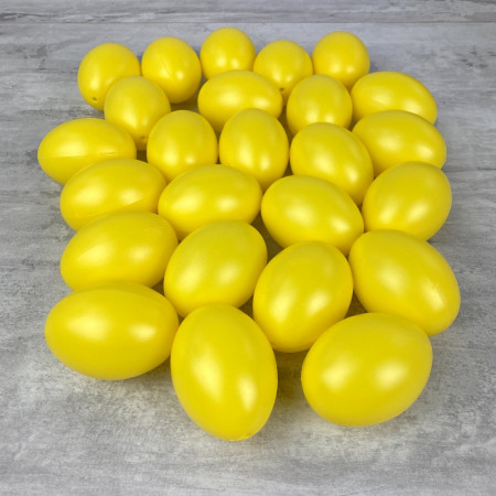 Gros Lot de 25 Oeufs en plastique Jaune brillant, hauteur 6 cm, déco de Pâques et chasse aux oeufs