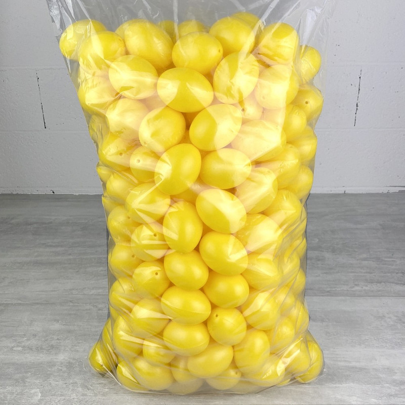 Lot XXL 250 Oeufs en plastique Jaune brillant, hauteur 6 cm, déco de Pâques et chasse aux oeufs