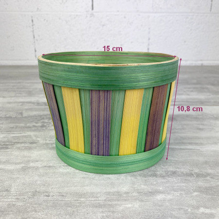 Panier rond coloré en Bambou, dim. 15 x 10,8 cm, chasse aux oeufs