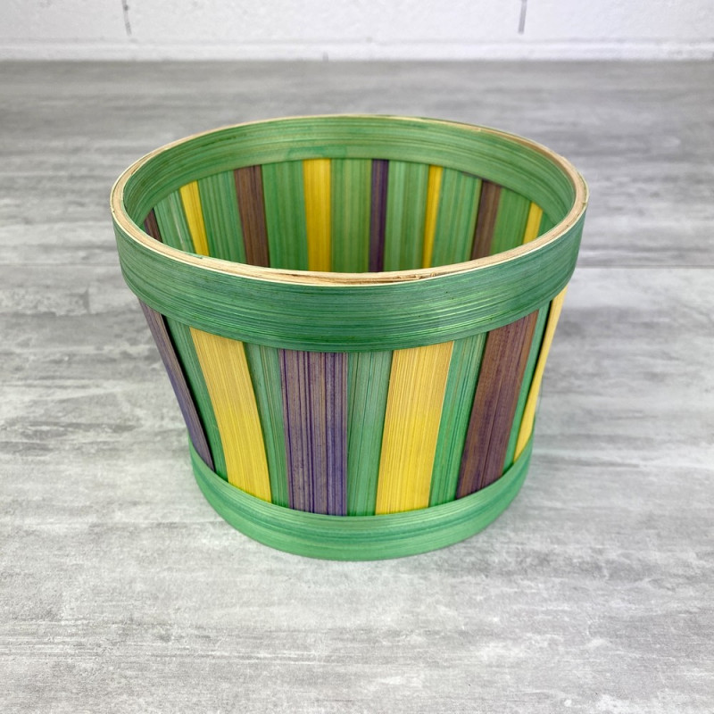 Panier rond coloré en Bambou, dim. 15 x 10,8 cm, chasse aux oeufs