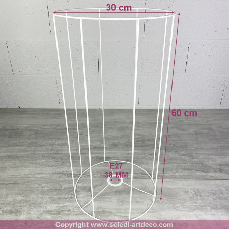 Armature Ronde blanche pour Abat-jour, Hauteur 60 cm et Diam. 30 cm, Douille E27, 38mm, colonne