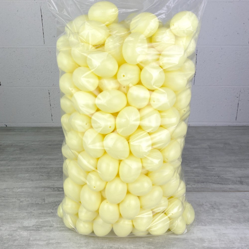 Lot XXL 250 Oeufs en plastique Jaune clair, hauteur 6 cm, déco de Pâques et chasse aux oeufs