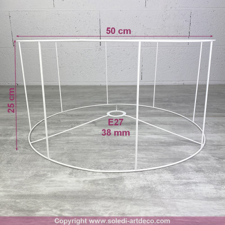 Grande Armature Ronde blanche Haut. 25 cm et Diam. 50 cm, Douille E27, 38mm pour Abat-jour
