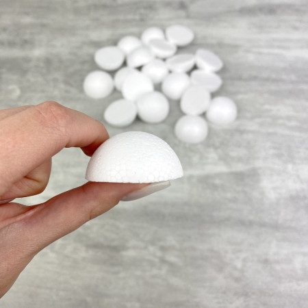 Lot 20 petites demi Boules polystyrène diamètre 4 cm, Dômes plein en Styro blanc