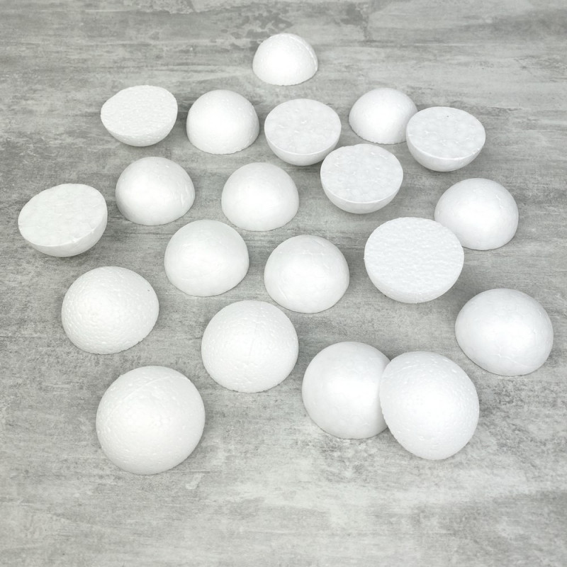 Lot 20 petites demi Boules polystyrène diamètre 4 cm, Dômes plein en Styro blanc