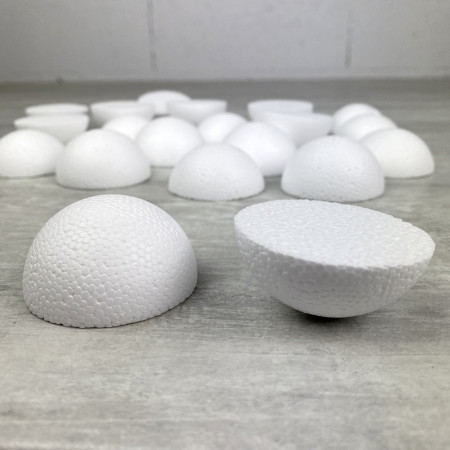 Lot 20 petites demi Boules polystyrène diamètre 5cm, Dômes pleins en Styro blanc
