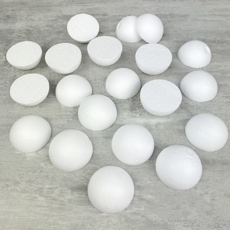 Lot 20 petites demi Boules polystyrène diamètre 5cm, Dômes pleins en Styro blanc