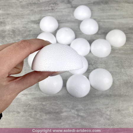 Lot 15 demi Boules polystyrène diamètre 6 cm, Dômes pleins en Styro blanc
