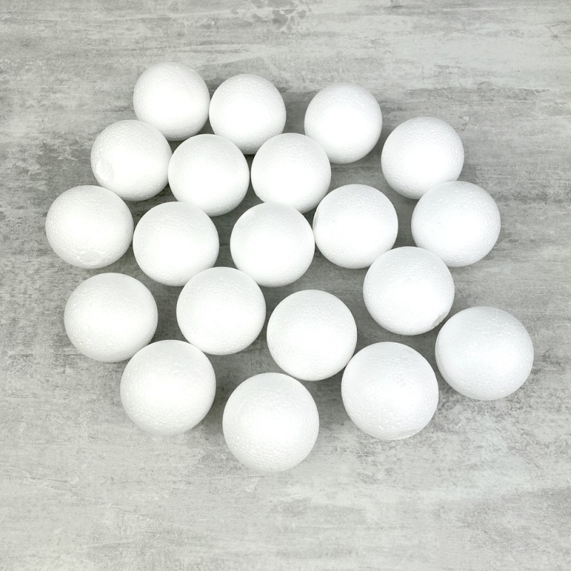 Lot de 20 petites boules polystyrène diamètre 4 cm, Sphères Styro blanc de 40mm