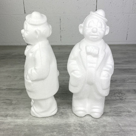 Lot de 2 Clowns en polystyrène, haut. 24 cm, grand personnage de cirque