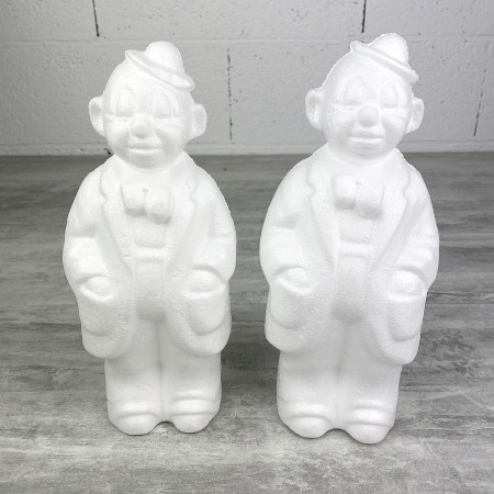 Set aus 2 Clowns aus Styropor, hoch. 24 cm, große Zirkusfigur