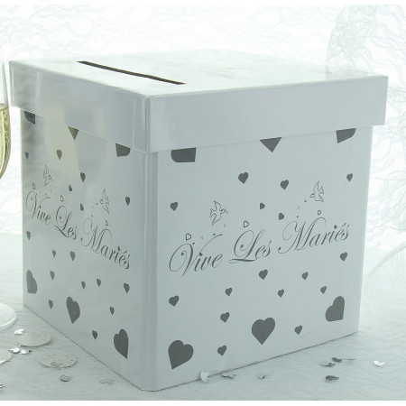 Urne pliable en carton blanc Vive les mariés, 20x20 cm, tirelire chic et sobre, mariage