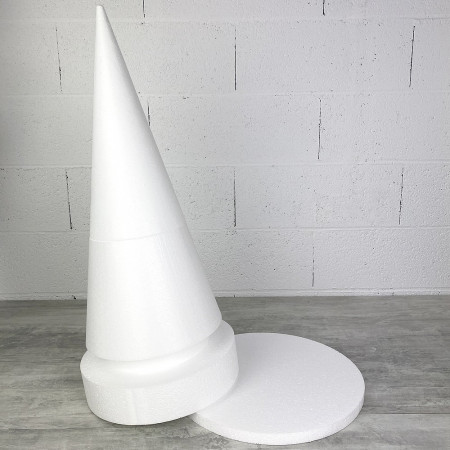 Cône en polystyrène à pied, h. 74 cm avec supports, base 37,5 cm, à décorer