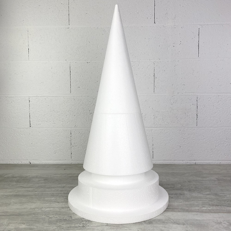 Cône en polystyrène à pied, h. 74 cm avec supports, base 37,5 cm, à décorer