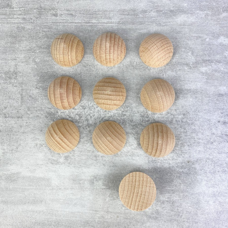 Petit lot de 10 Demi-boules en bois brut de hêtre, Diam 25 mm, poncé et poli, non traité