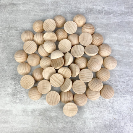 Lot de 50 Demi-boules en bois brut de hêtre, Diam 20 mm, poncé et poli, non traité